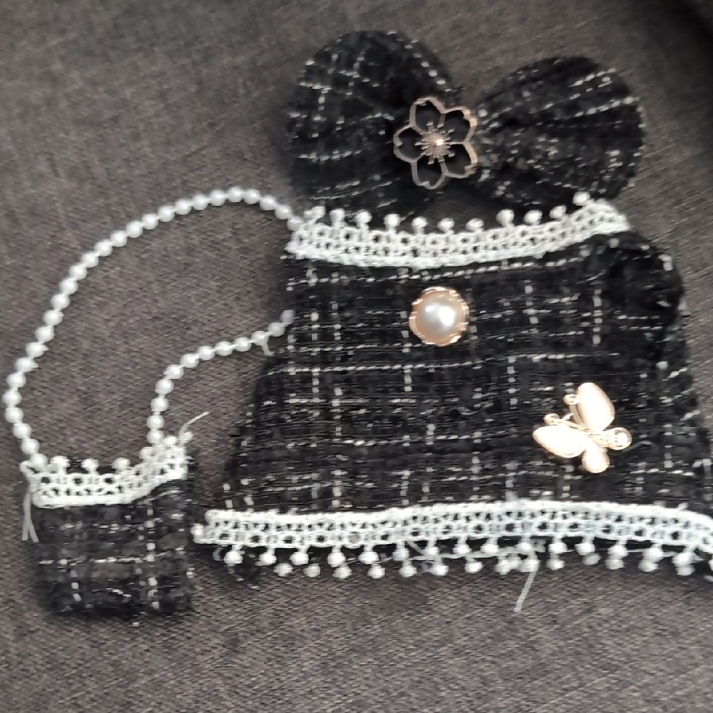 Black and White Tweed Labubu Outfit With Purse